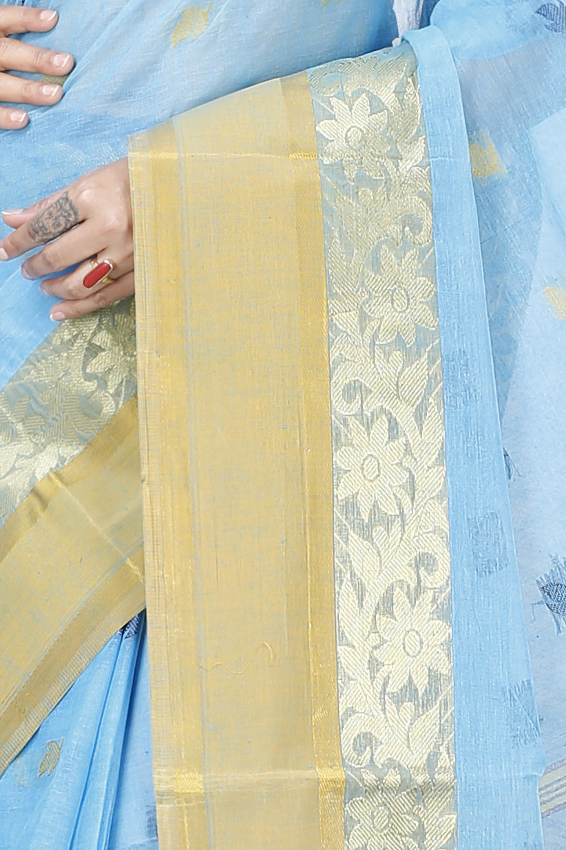 Sky Blue Pure Cotton Geena Tant Saree (198)